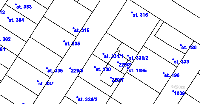 Parcela st. 331 v KÚ Pchery, Katastrální mapa