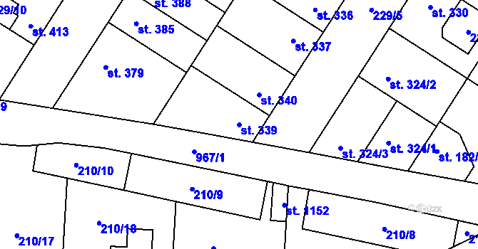 Parcela st. 339 v KÚ Pchery, Katastrální mapa