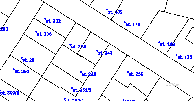 Parcela st. 343 v KÚ Pchery, Katastrální mapa