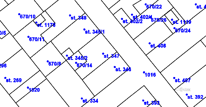 Parcela st. 347 v KÚ Pchery, Katastrální mapa