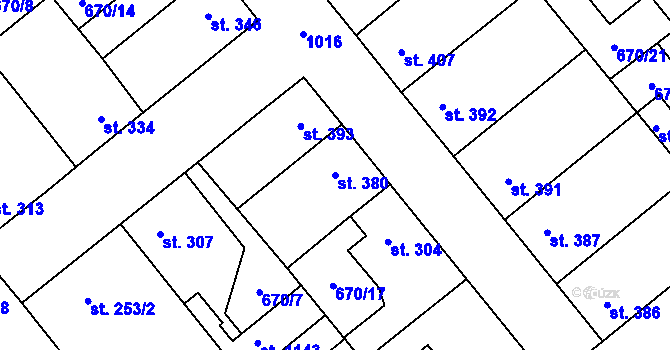Parcela st. 380 v KÚ Pchery, Katastrální mapa