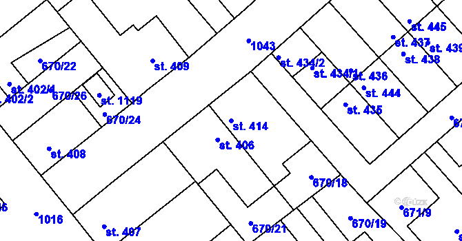 Parcela st. 414 v KÚ Pchery, Katastrální mapa