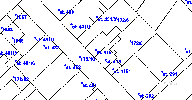 Parcela st. 416 v KÚ Pchery, Katastrální mapa