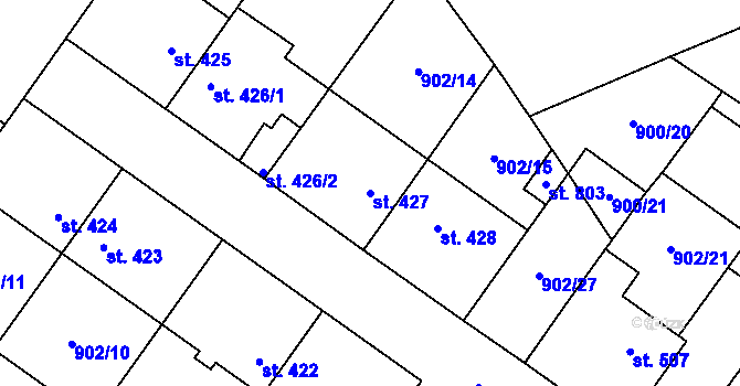 Parcela st. 427 v KÚ Pchery, Katastrální mapa