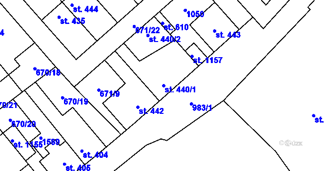 Parcela st. 440/1 v KÚ Pchery, Katastrální mapa
