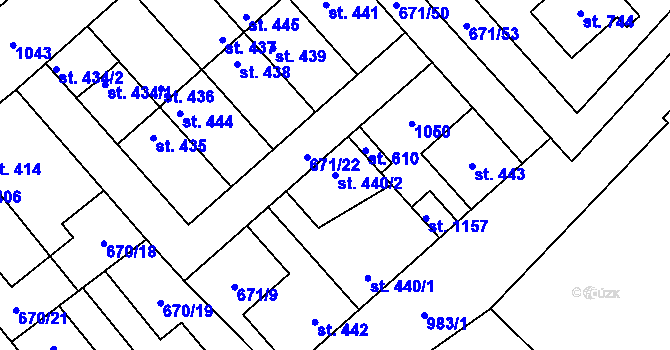Parcela st. 440/2 v KÚ Pchery, Katastrální mapa