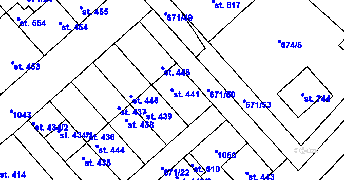 Parcela st. 441 v KÚ Pchery, Katastrální mapa