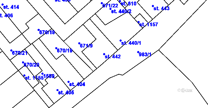 Parcela st. 442 v KÚ Pchery, Katastrální mapa