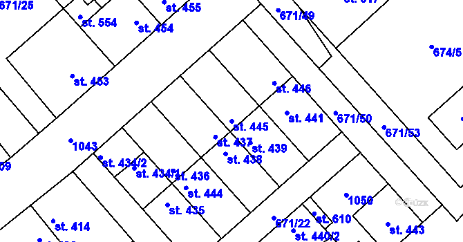 Parcela st. 445 v KÚ Pchery, Katastrální mapa