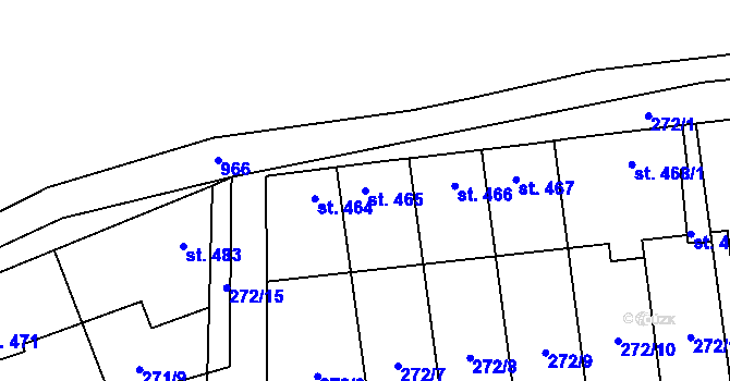 Parcela st. 465 v KÚ Pchery, Katastrální mapa