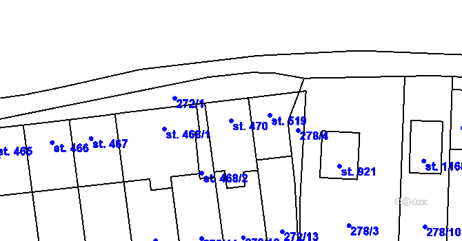 Parcela st. 470 v KÚ Pchery, Katastrální mapa