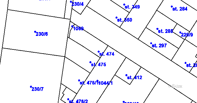 Parcela st. 474 v KÚ Pchery, Katastrální mapa