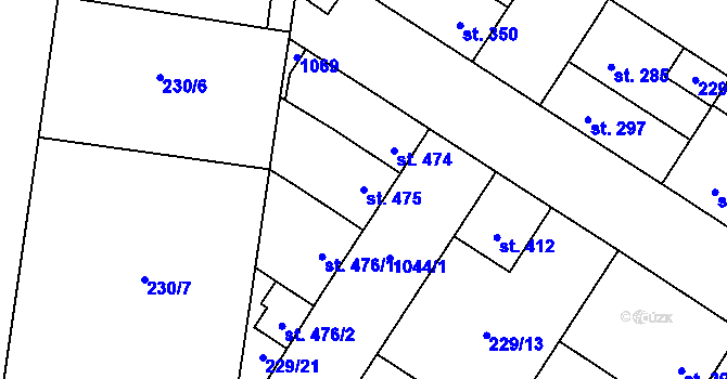 Parcela st. 475 v KÚ Pchery, Katastrální mapa