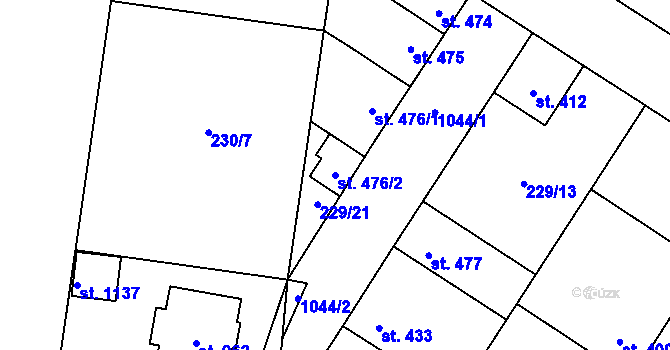 Parcela st. 476/2 v KÚ Pchery, Katastrální mapa