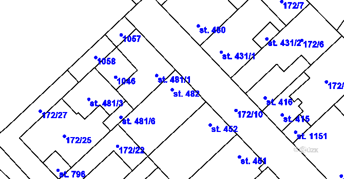 Parcela st. 482 v KÚ Pchery, Katastrální mapa