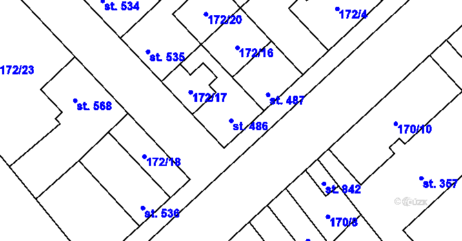 Parcela st. 486 v KÚ Pchery, Katastrální mapa