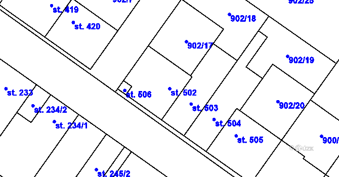 Parcela st. 502 v KÚ Pchery, Katastrální mapa