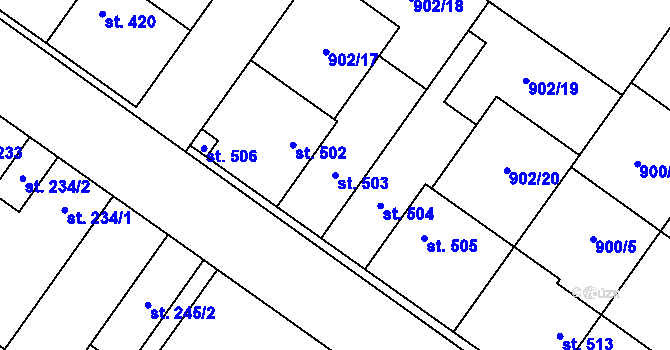 Parcela st. 503 v KÚ Pchery, Katastrální mapa
