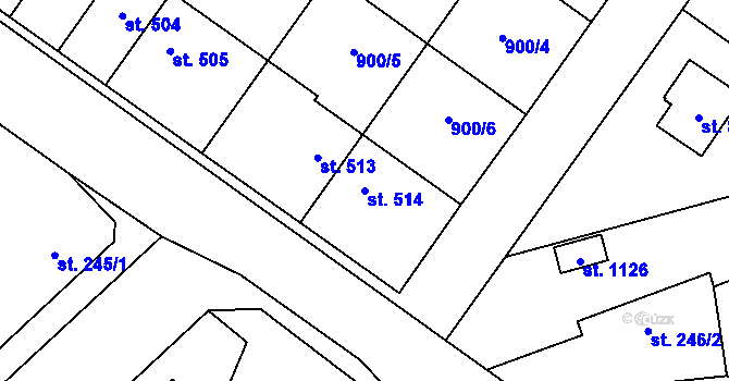 Parcela st. 514 v KÚ Pchery, Katastrální mapa