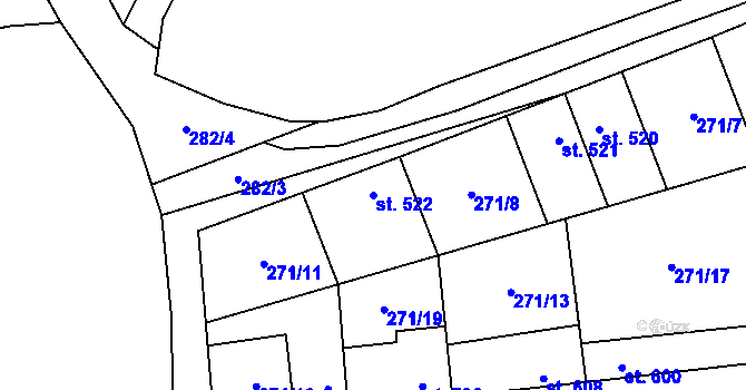 Parcela st. 522 v KÚ Pchery, Katastrální mapa
