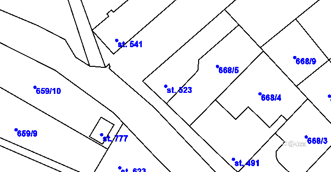 Parcela st. 523 v KÚ Pchery, Katastrální mapa