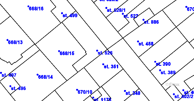 Parcela st. 526 v KÚ Pchery, Katastrální mapa