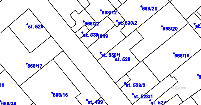 Parcela st. 530/1 v KÚ Pchery, Katastrální mapa