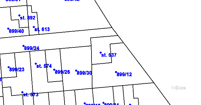Parcela st. 537 v KÚ Pchery, Katastrální mapa