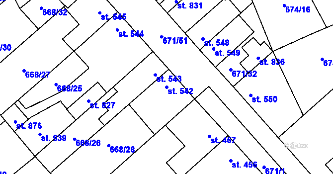 Parcela st. 542 v KÚ Pchery, Katastrální mapa
