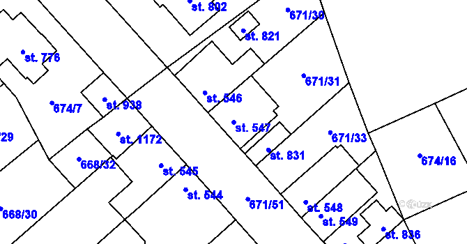 Parcela st. 547 v KÚ Pchery, Katastrální mapa