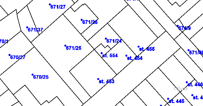 Parcela st. 554 v KÚ Pchery, Katastrální mapa