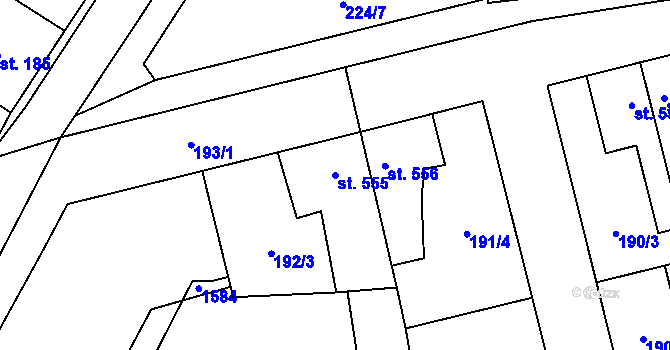 Parcela st. 555 v KÚ Pchery, Katastrální mapa