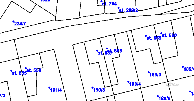 Parcela st. 557 v KÚ Pchery, Katastrální mapa