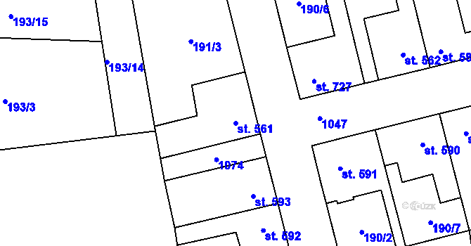 Parcela st. 561 v KÚ Pchery, Katastrální mapa