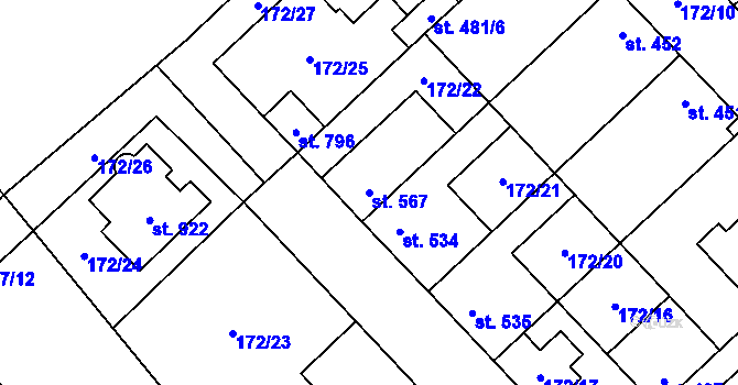 Parcela st. 567 v KÚ Pchery, Katastrální mapa