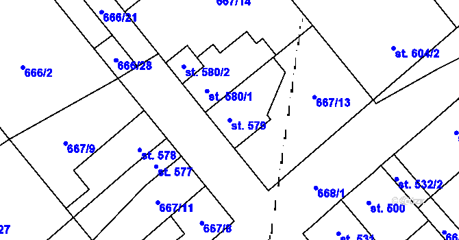 Parcela st. 579 v KÚ Pchery, Katastrální mapa