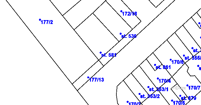 Parcela st. 581 v KÚ Pchery, Katastrální mapa