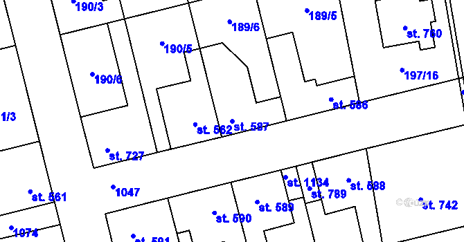 Parcela st. 587 v KÚ Pchery, Katastrální mapa