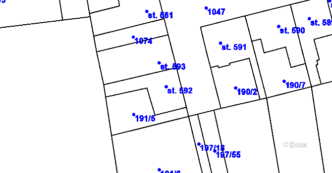 Parcela st. 592 v KÚ Pchery, Katastrální mapa