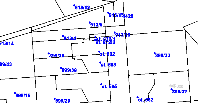 Parcela st. 602 v KÚ Pchery, Katastrální mapa