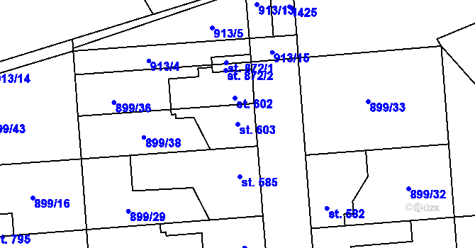 Parcela st. 603 v KÚ Pchery, Katastrální mapa