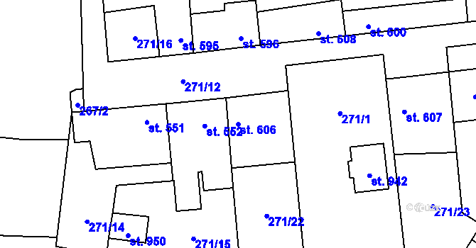 Parcela st. 606 v KÚ Pchery, Katastrální mapa