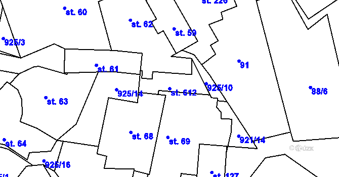 Parcela st. 612 v KÚ Pchery, Katastrální mapa