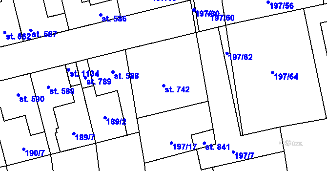 Parcela st. 742 v KÚ Pchery, Katastrální mapa