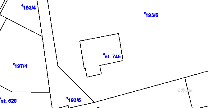 Parcela st. 745 v KÚ Pchery, Katastrální mapa