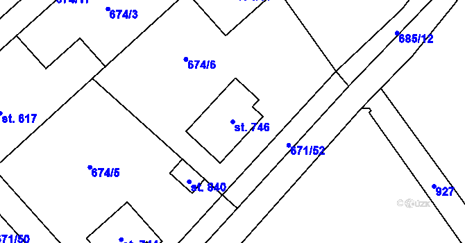 Parcela st. 746 v KÚ Pchery, Katastrální mapa