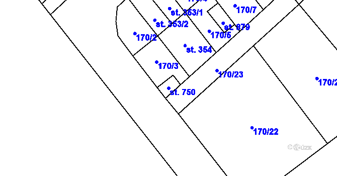 Parcela st. 750 v KÚ Pchery, Katastrální mapa
