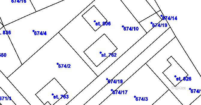 Parcela st. 762 v KÚ Pchery, Katastrální mapa