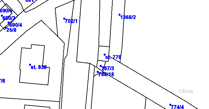 Parcela st. 778 v KÚ Pchery, Katastrální mapa