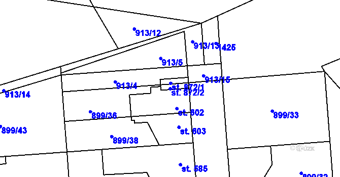 Parcela st. 872/2 v KÚ Pchery, Katastrální mapa